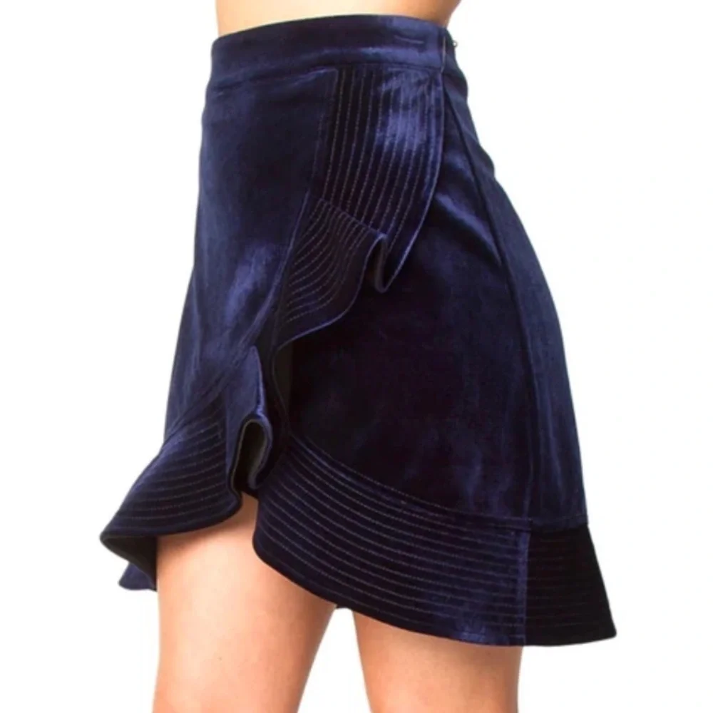 Navy fall winter Sugar Lips mini skirt ruffles velour